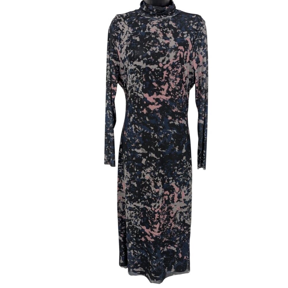 Steve Madden Abstract Mesh Bodycon Midi Dress Mock Neck long Sleeve Y2K Size XXL